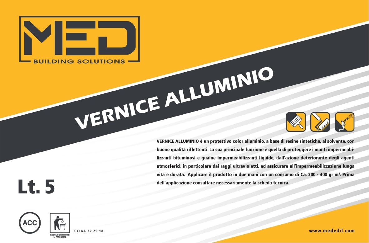 MED - Vernice alluminio rifrangente per tetto e guaina (Vari formati) (LITRI 5)