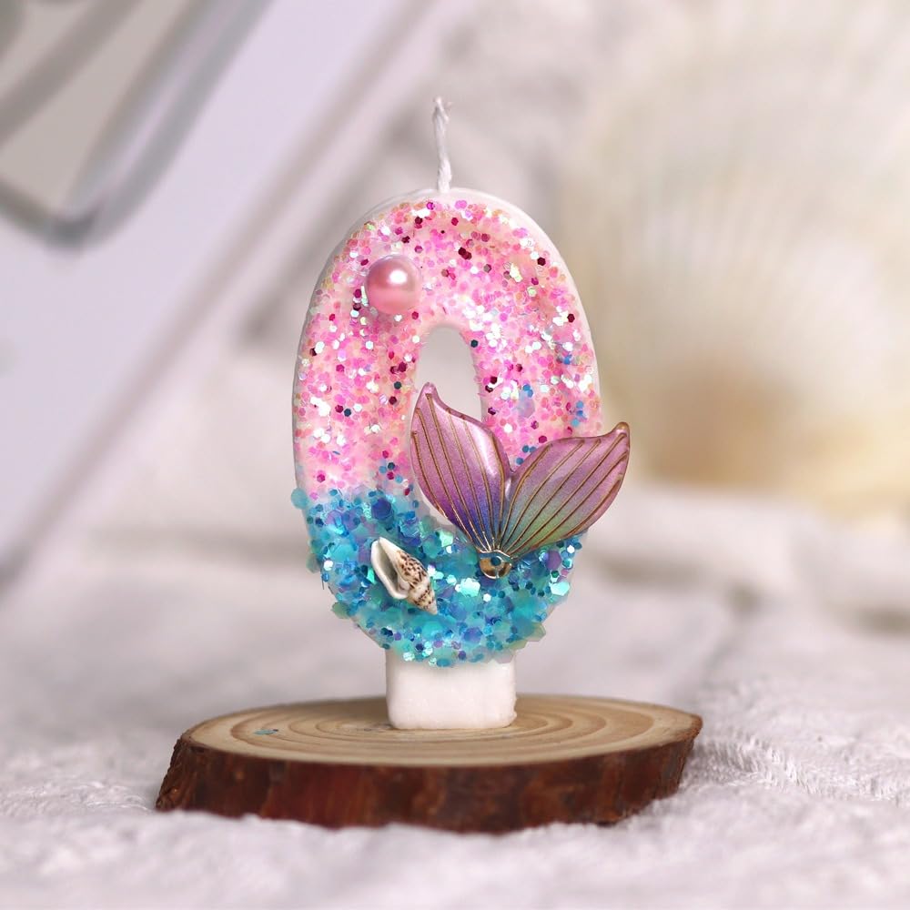 Xueliyun Girls Mermaid Tail Birthday Candles Theme Blue Ocean Beach Birthday Cake Candles Conch Number 0Th Candles Cake Toppers For Boys Birthday Party Decorations