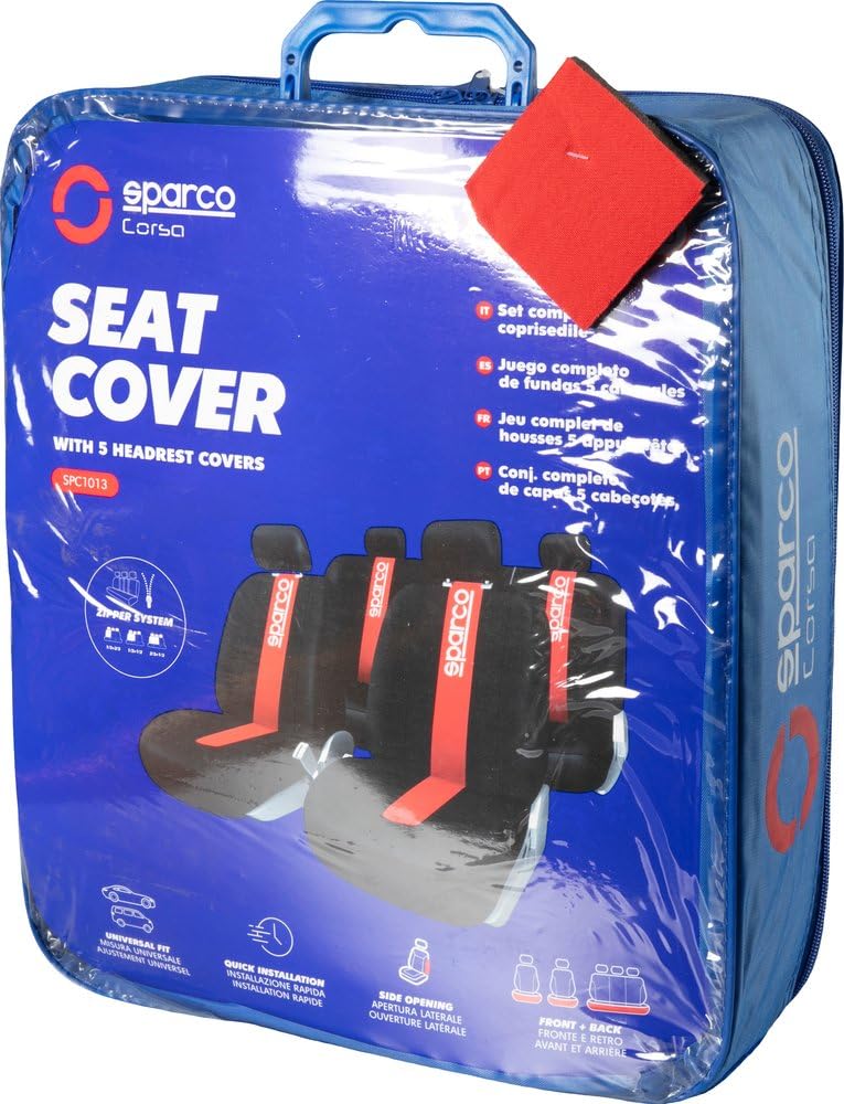 Sparco SPC1013 CLASSIC - Juego de Fundas para Asientos de Coche, 11 Piezas, Color Rojo