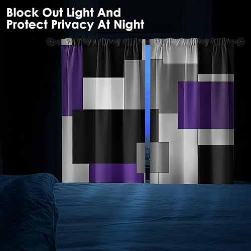 Vista 225 de Cortinas geométricas de cocina negras y grises de 63 pulgadas de largo, juego de 2, cortinas grises y blancas para dormitorio, sala de estar, Gris