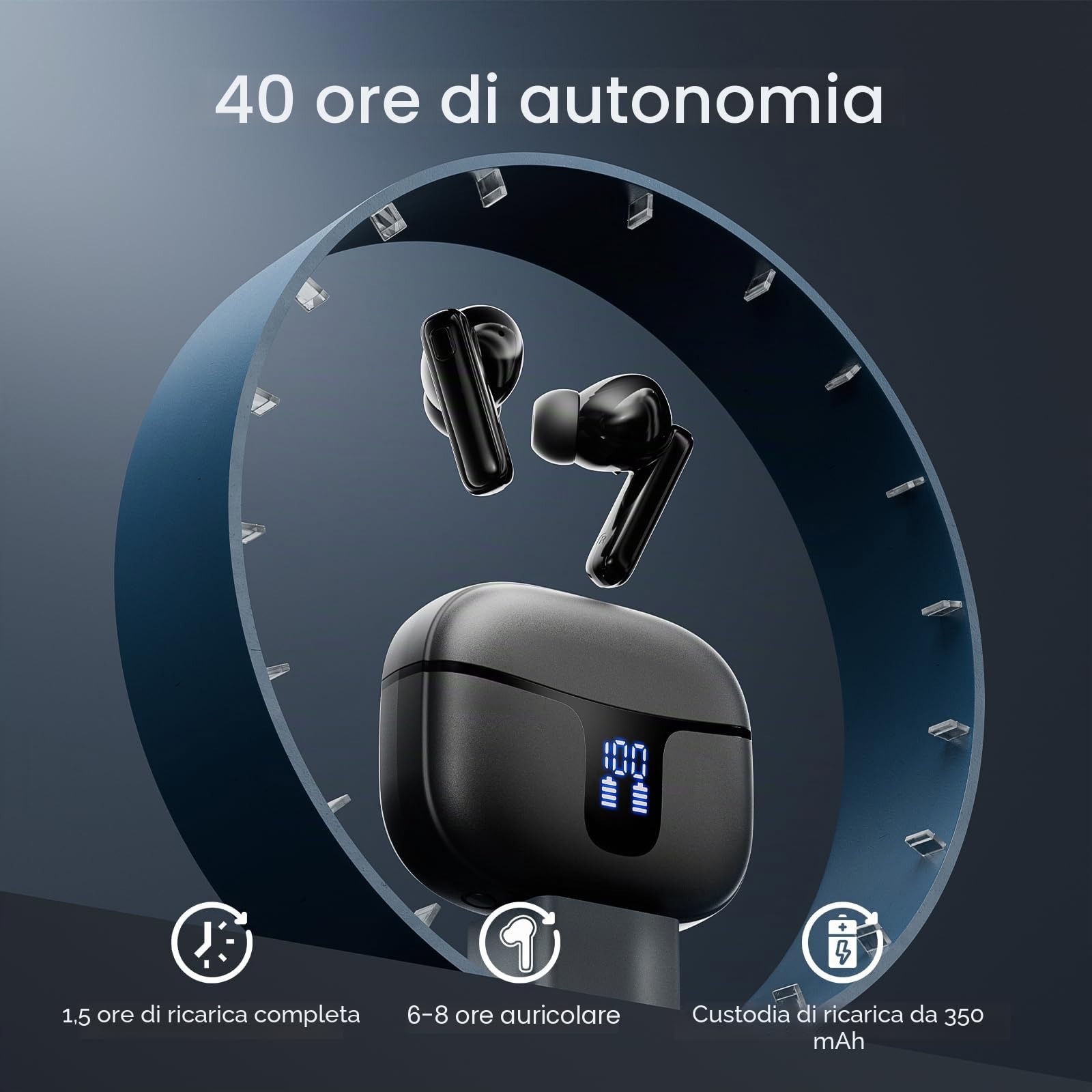 Cuffie Bluetooth, 2024 Auricolari Bluetooth 5.3 con Driver Dinamico 14.2mm Stereo, 4 ENC Mics Cancellazione Rumore Cuffie Wireless in Ear, 40 Ore Cuffiette, USB-C Cuffie Senza Fili, IP7 Impermeabile