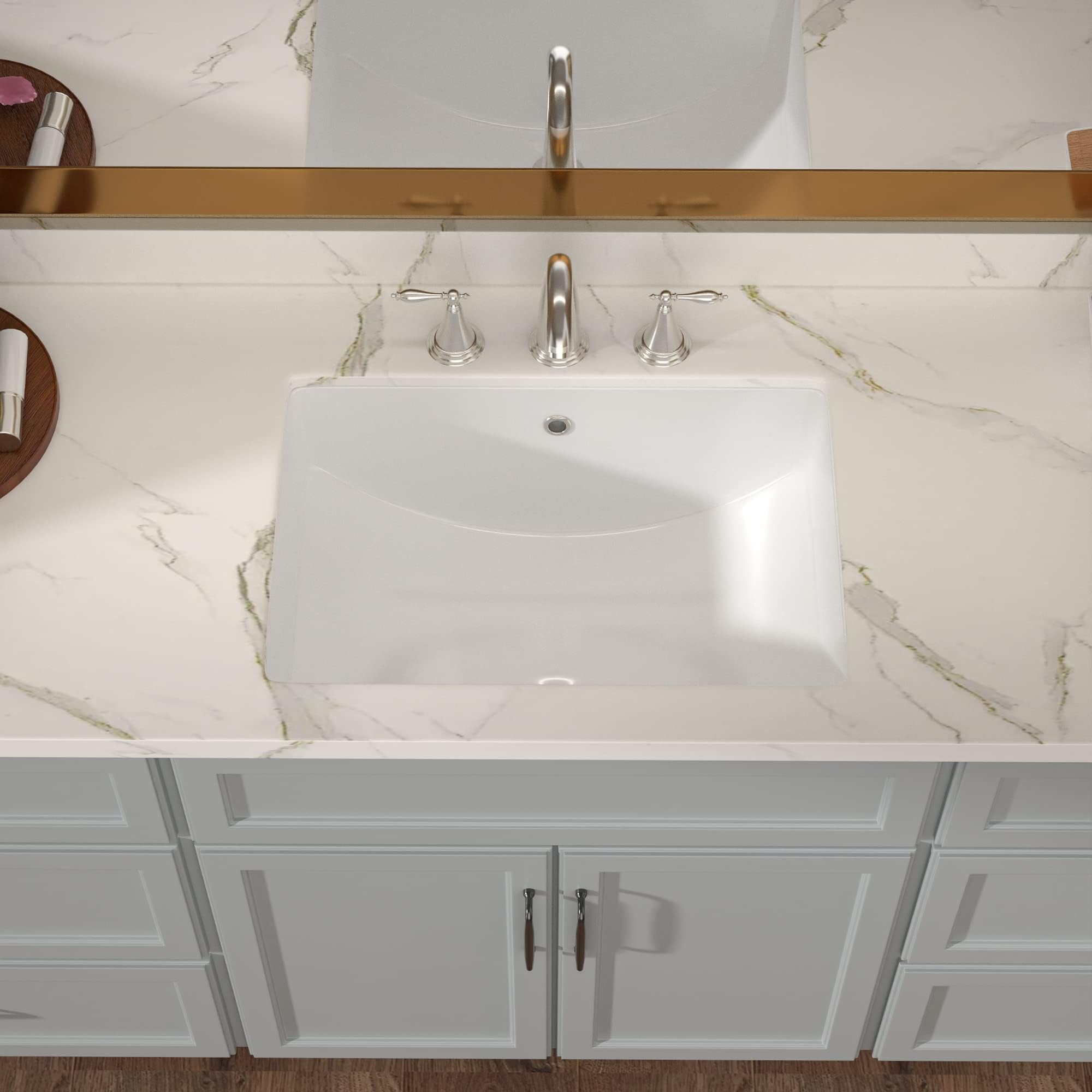 Lordear Fregadero de baño empotrado de 53 x 38 cm (tamaño del cuenco interior: 49 x 33 cm), rectangular, porcelana blanca, cerámica, lavabo bajo encimera, lavabo con desbordamiento