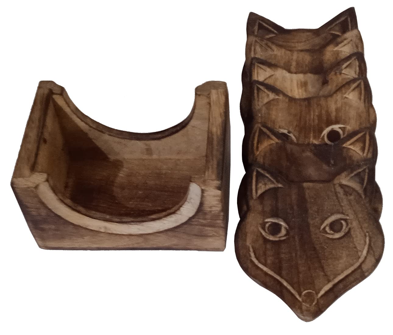 Purpledip Wooden Coaster Set Jungle Fox: 6 Wild Animal Design Coasters In Distress Finish (12605), Multicolor - Image 3