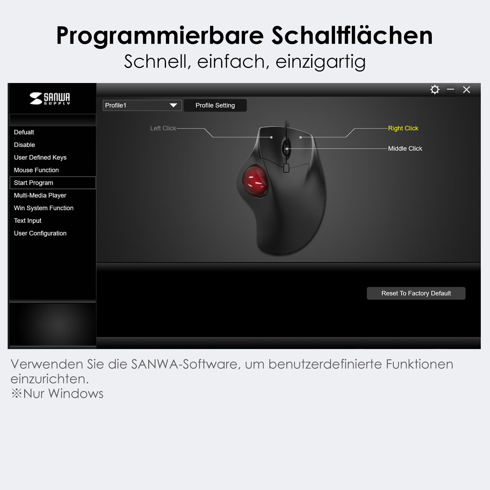 SANWA Trackball Maus mit Kabel, Leise Klik Programmierbar Taste, 600/800/1200/1600 DPI, Kabelgebundene ergonomische TrackBall, Kompatibel mit Winows, Mac, PC, Schwarz, GMATB39