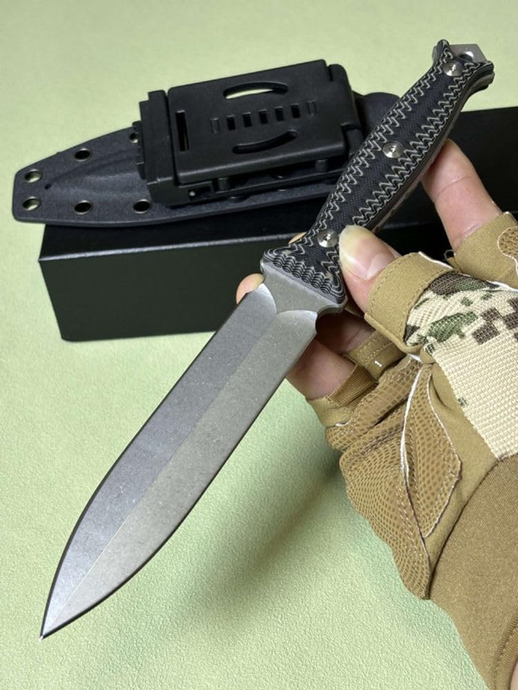 Generisch TEERMA K5Z - Großes Jagdmesser aus D2-Stahl - Feststehendes mit Scheide - Zweischneidiges Schwert mit G10-Griff - Full Tang Survival Messer für Outdoor Aktivitäten
