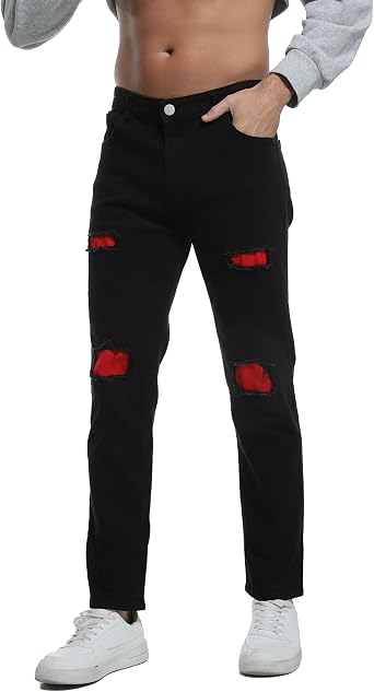 Men's Slim Fit Stretch Jeans - Ripped Denim Pants for Men Comfortable Flexible, Distressed Skinny Jeans Streetwear Look