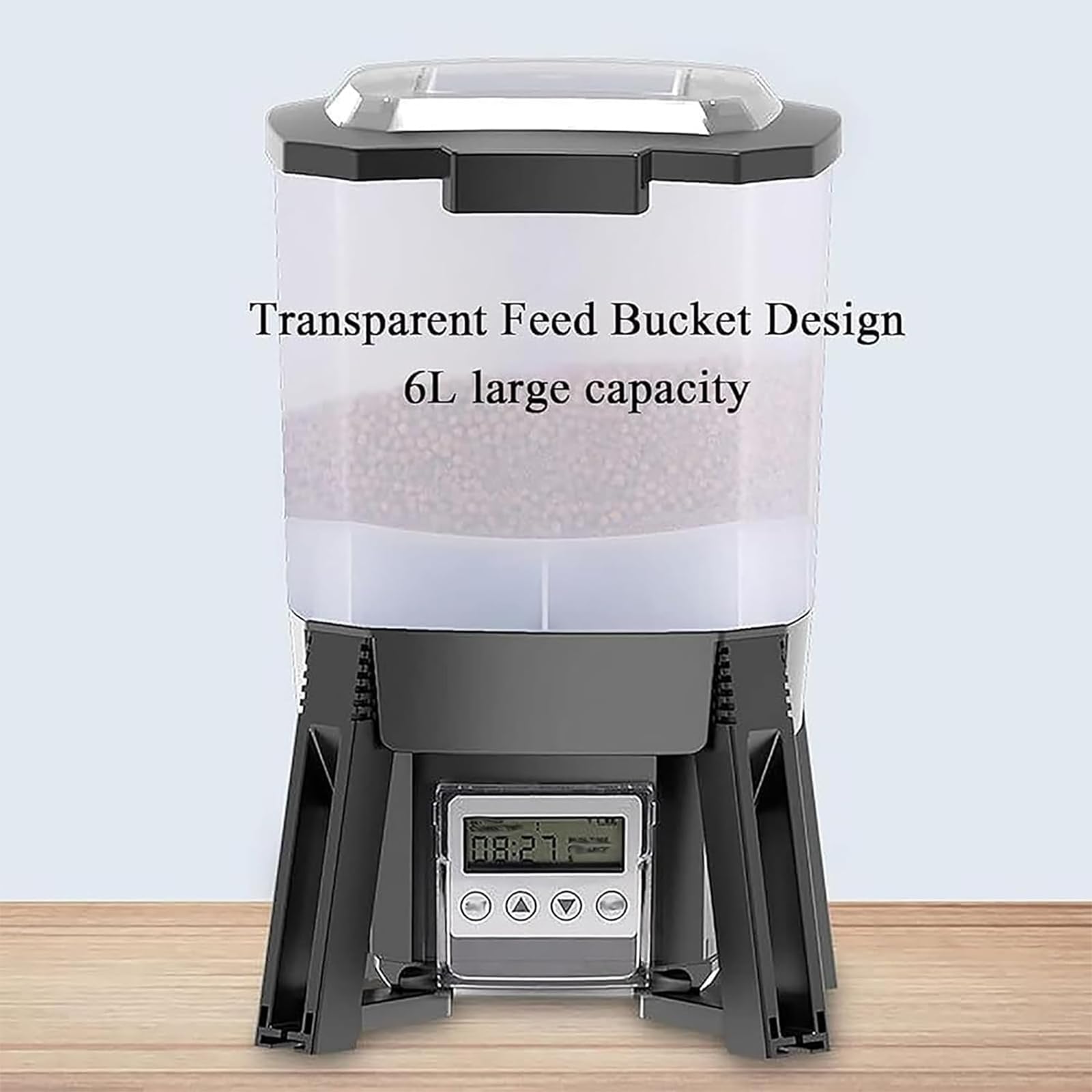 Distributore elettrico per mangime per pesci, 6 l, automatico, con design di alimentazione a 120°, distanza regolabile e timer, per particelle di cibo per pesci da 3-10 mm