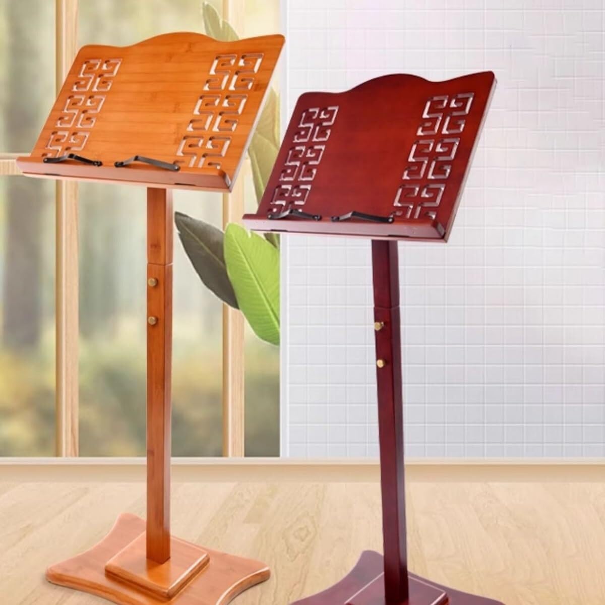 Support de lutrin réglable en bambou – Pupitre portable pour églises, écoles, bureaux et événements (marron, 130 cm)