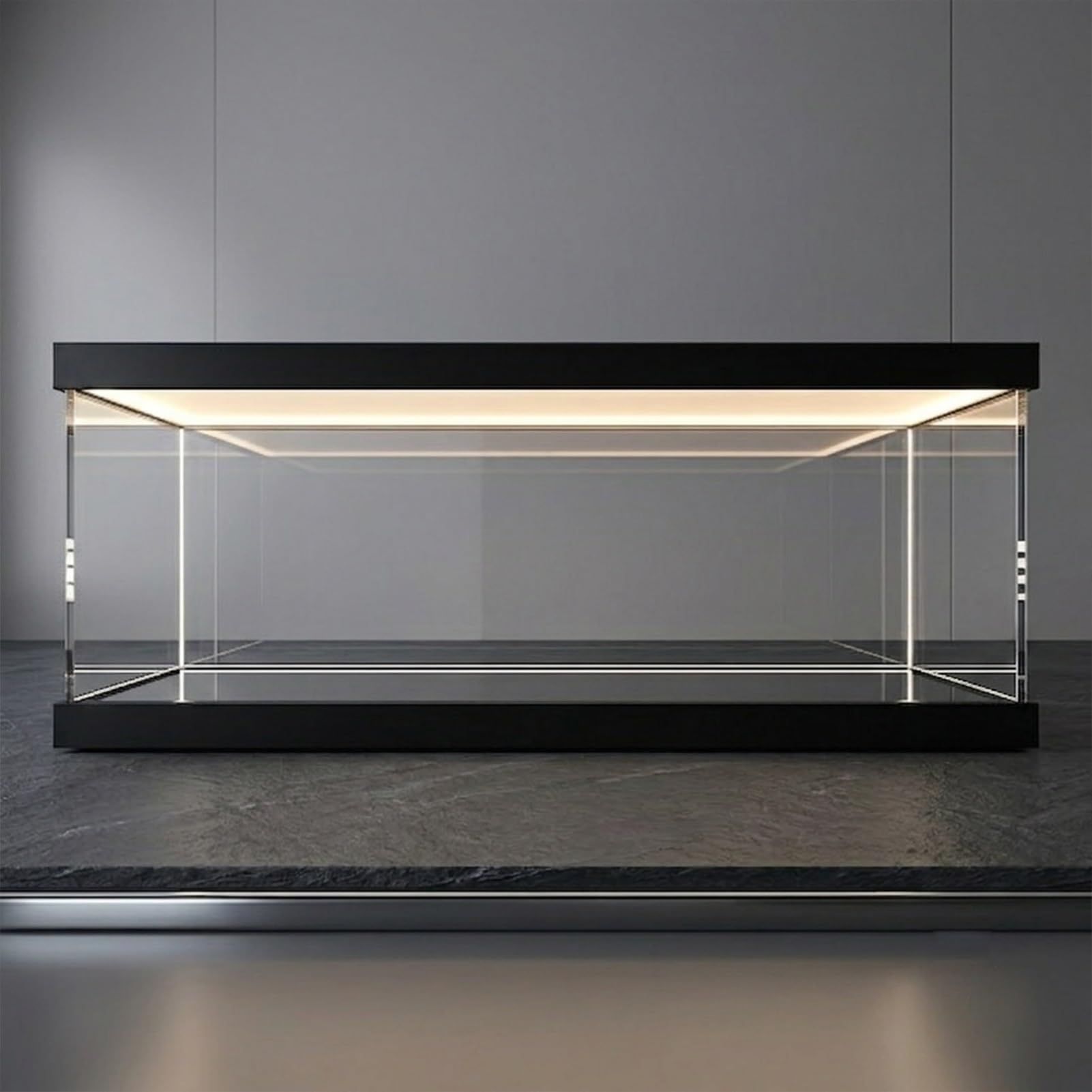 Clear Acrylic Display Case Rectangle Extra Long, Dustproof Acrylic Display Box with Ambient Lighting, Self-Assembly Showcase for Car/ Ship Models(60x40x40cm/24x16x16in)