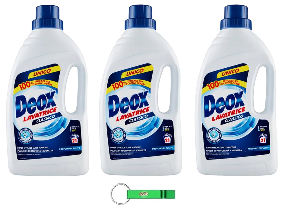 Deox Lavatrice Classico - Detergente líquido para lavadora (21 lavados, 1050 ml, incluye llavero Beni Culinari gratuito), 3 unidades