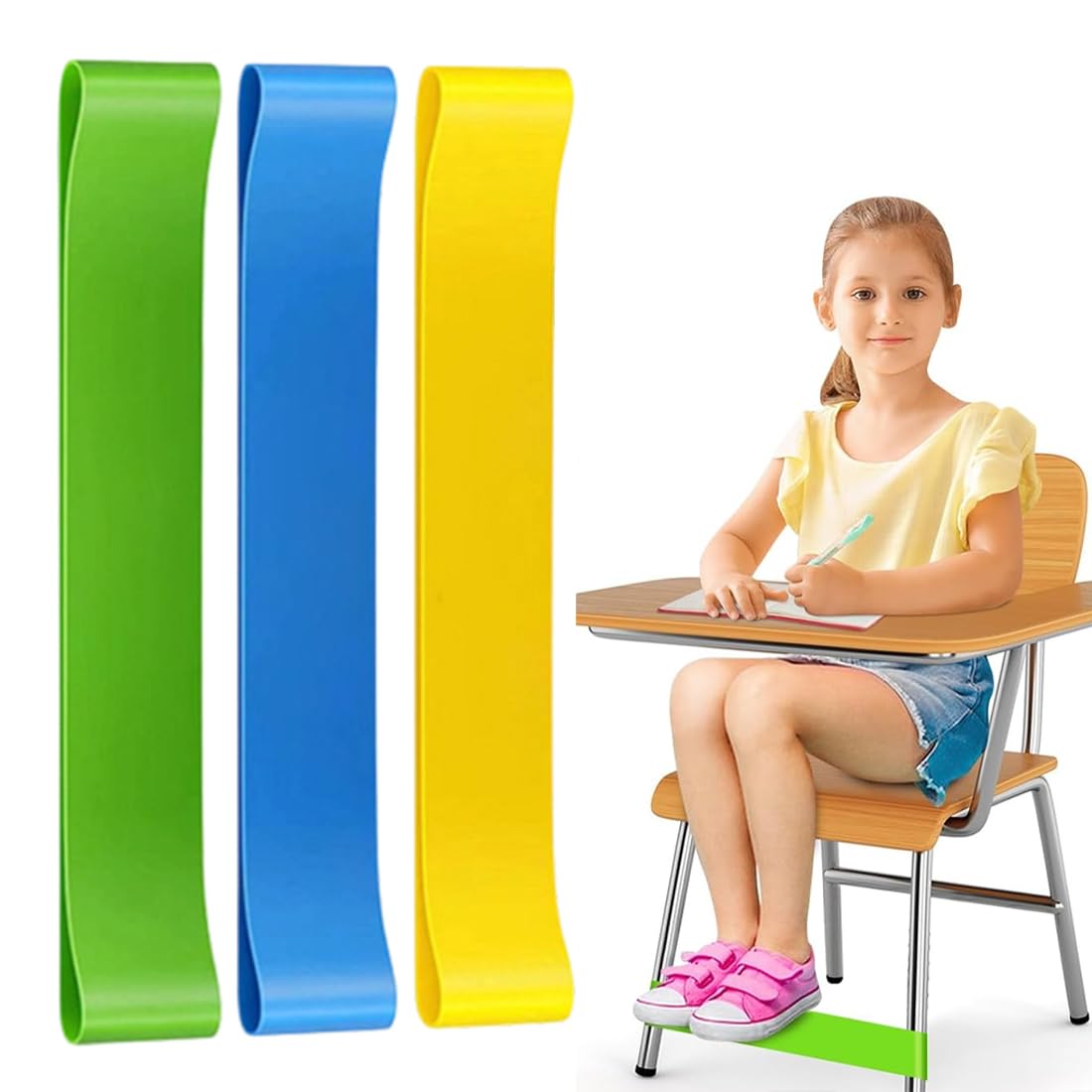 3 Pezzi Elastici per Sedia per Bambini, Cinghie Elastiche per Sedie per Bambini, Fidget Cinghie per Seduta, Fasce per Sedie Fidget, Foot Bands Chair Fidget Bands, ideali per ADHD