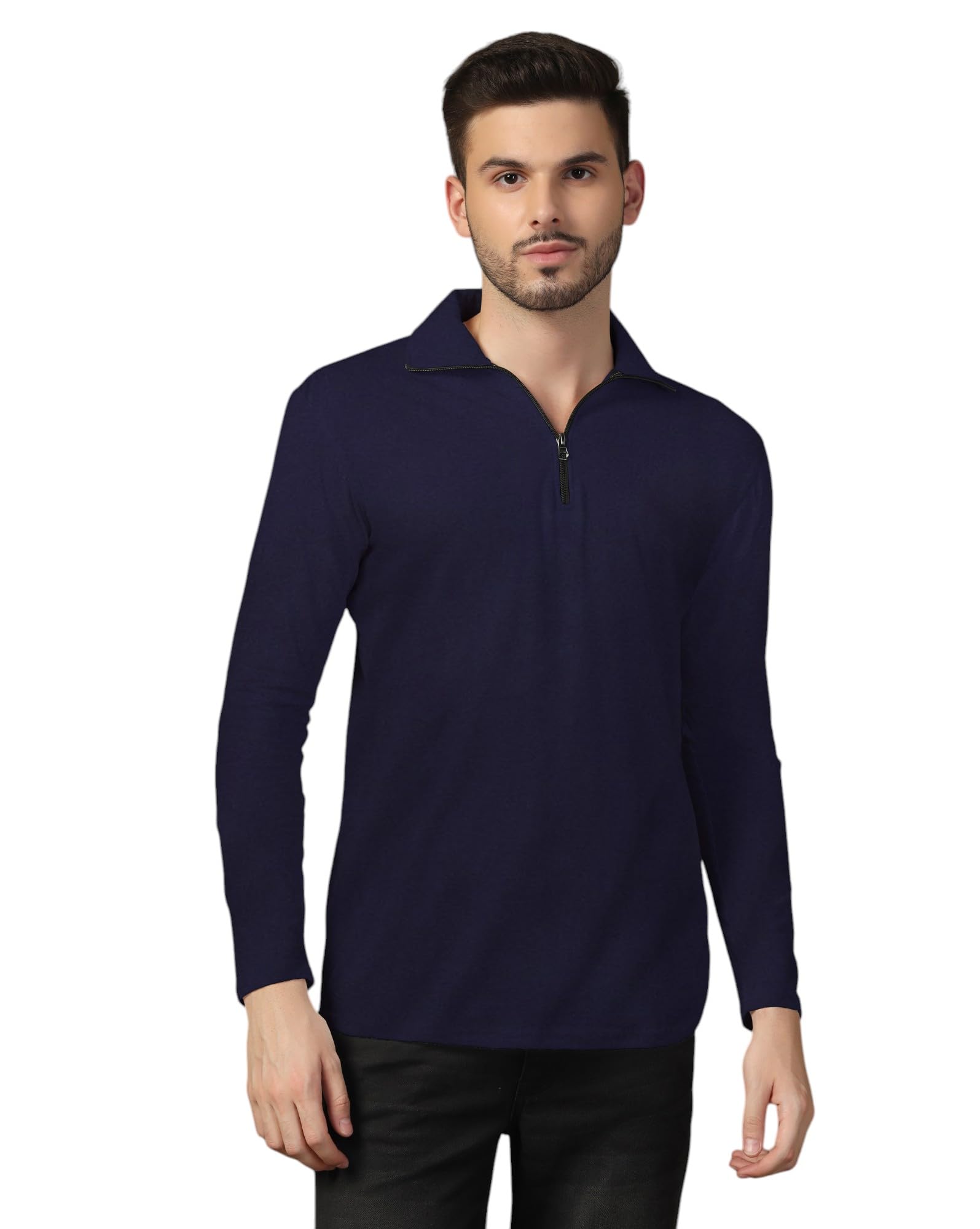 blisstone Men’s Full Sleeve Zipper Collar T-Shirt | Casual Slim Fit Stylish T-Shirt-picture-40