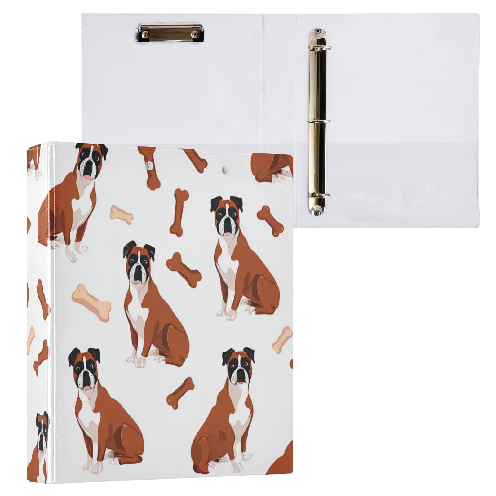 Kcldeci Hardcover 3-Ringbuch für Papier in Briefgröße, Boxer-Hundeknochen, 3,8 cm, runde Ringe, Ordner-Organizer für Schule/Büro, 2 Stück
