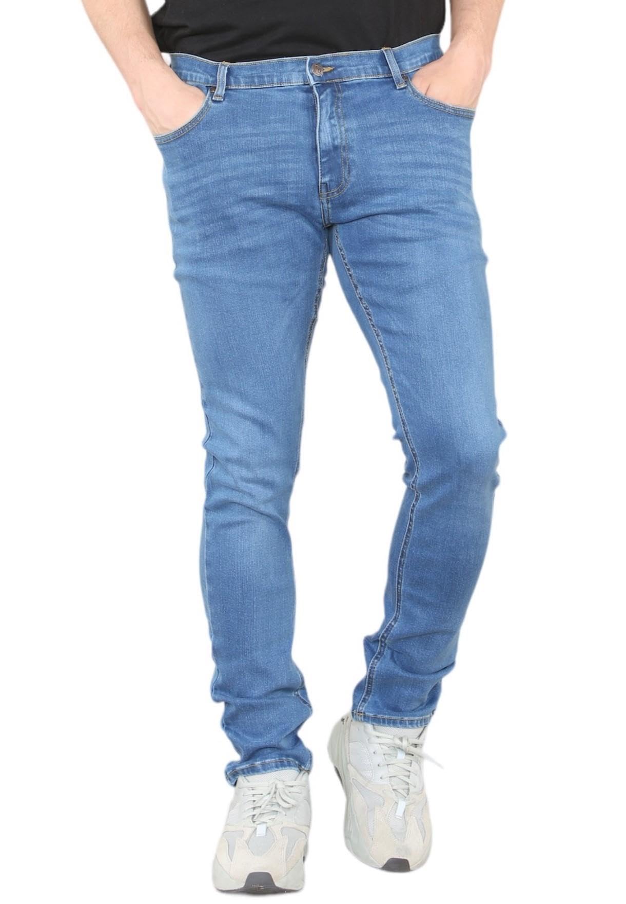 MYT Mens Skinny Fit Jeans Slim Leg Flex Denim Pants Trousers Mid Blue 34W x 32L