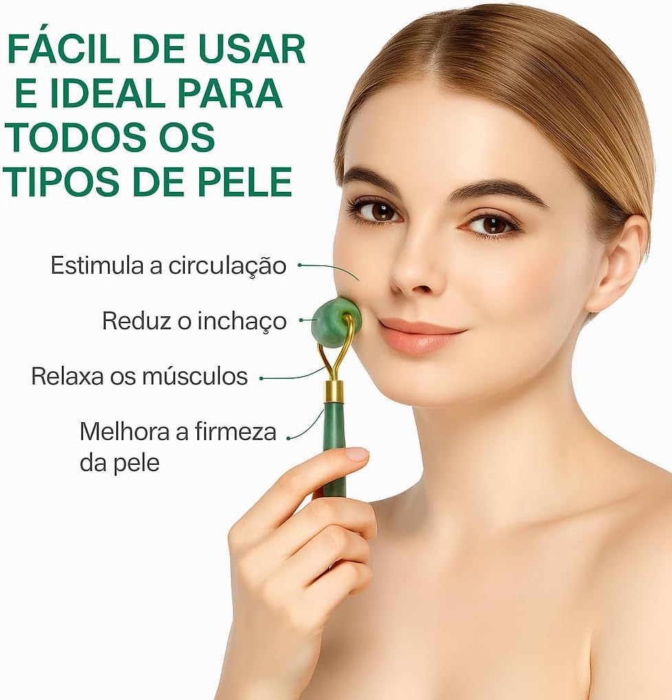 Kit Rolo de Jade + Gua Sha Massageador Facial Corporal Natural | Drenagem Linfática, Spa em Casa, Anti-Idade, Reduz Inchaço, Olheiras, Tensão, Relaxa Músculos, Estimula Circulação Sanguínea Linha Premium Kit Rolo de Jade + Gua Sha Massageador Facial Corporal Natural | Drenagem Linfática, Spa em Casa, Anti-Idade, Reduz Inchaço, Olheiras, Tensão, Relaxa Músculos, Estimula Circulação Sanguínea Linha Premium