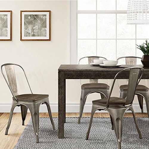 Furmax Metal Dining Chair Indoor-Outdoor Use Stackable Chic Dining Bistro Cafe Side Metal Chairs Set Of 4(Gun) #TOP6