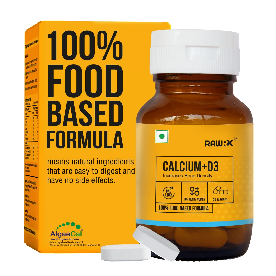 RawRX Plant Based Calcium Magnesium Zinc Vitamin C and D3 Tablets, Bone