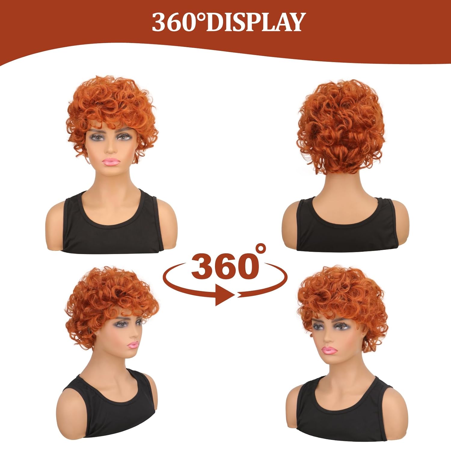 Women Short Orange Red Curly Wig, Mrs Cosplay Costume Wig for Roper with Sunglasses and Orange Necklace Earrings Jewelry Set for Halloween Party - Image 5