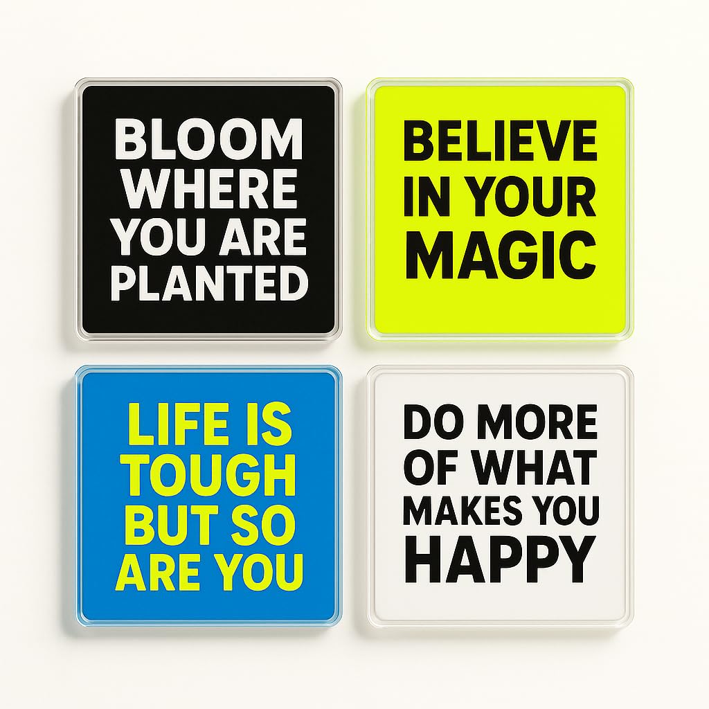 The Plum Penguin Vibrant Mantras Acrylic Coaster Gift Set Of 4 With Inspirational Quotes Gift For Friend - Home Décor For Motivational Gathering
