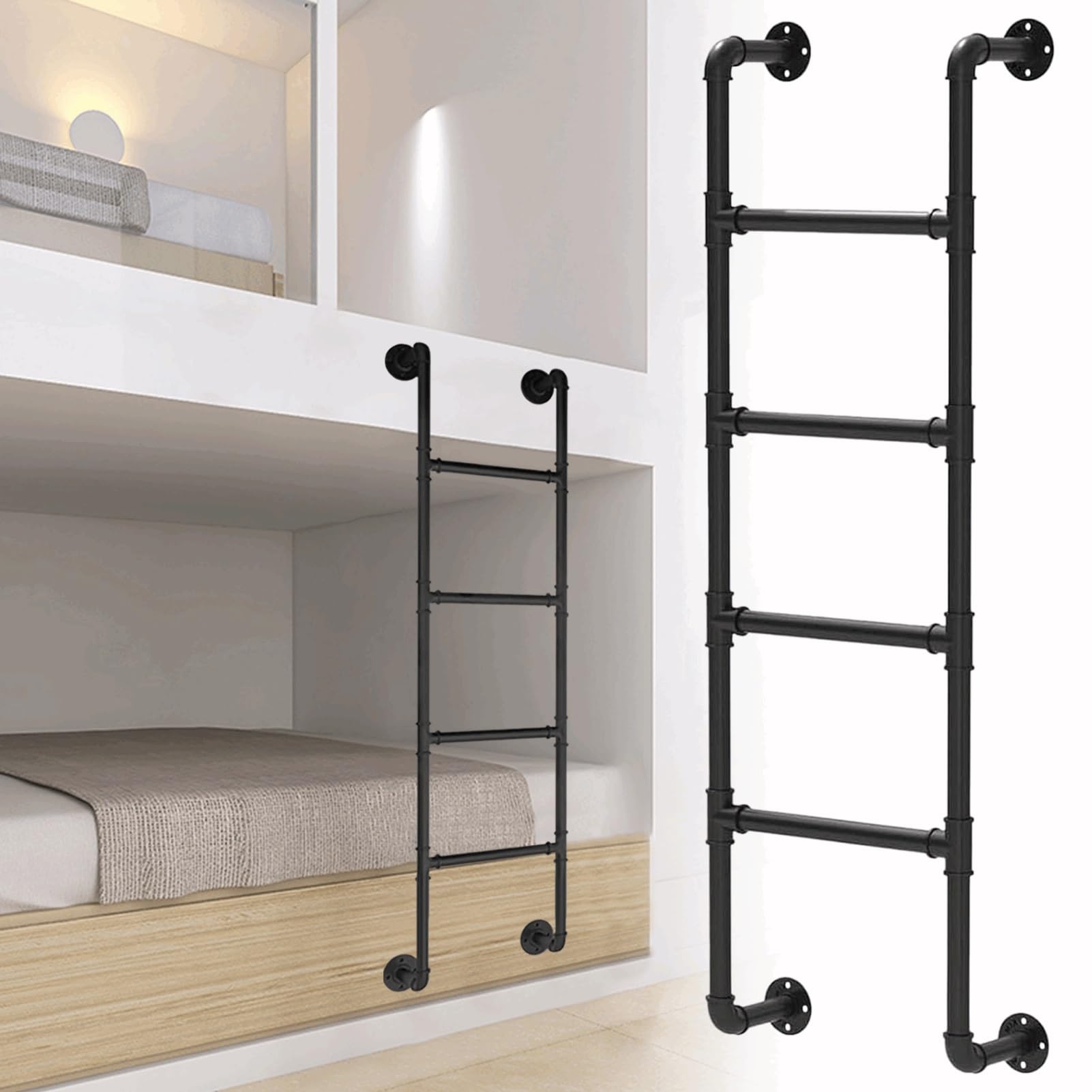 Échelle de sécurité en métal noir avec fixation murale stable pour lit superposé