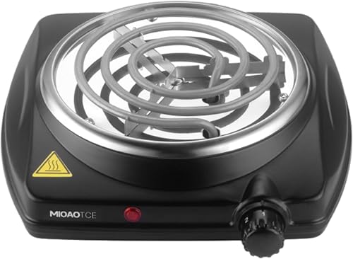 Single Burner Hot Plate Electric, 1000 Watts Electric Burner with 5.5" Coiled Element, Adjustable Temperature, for Dorm, Office, Home, Camp,