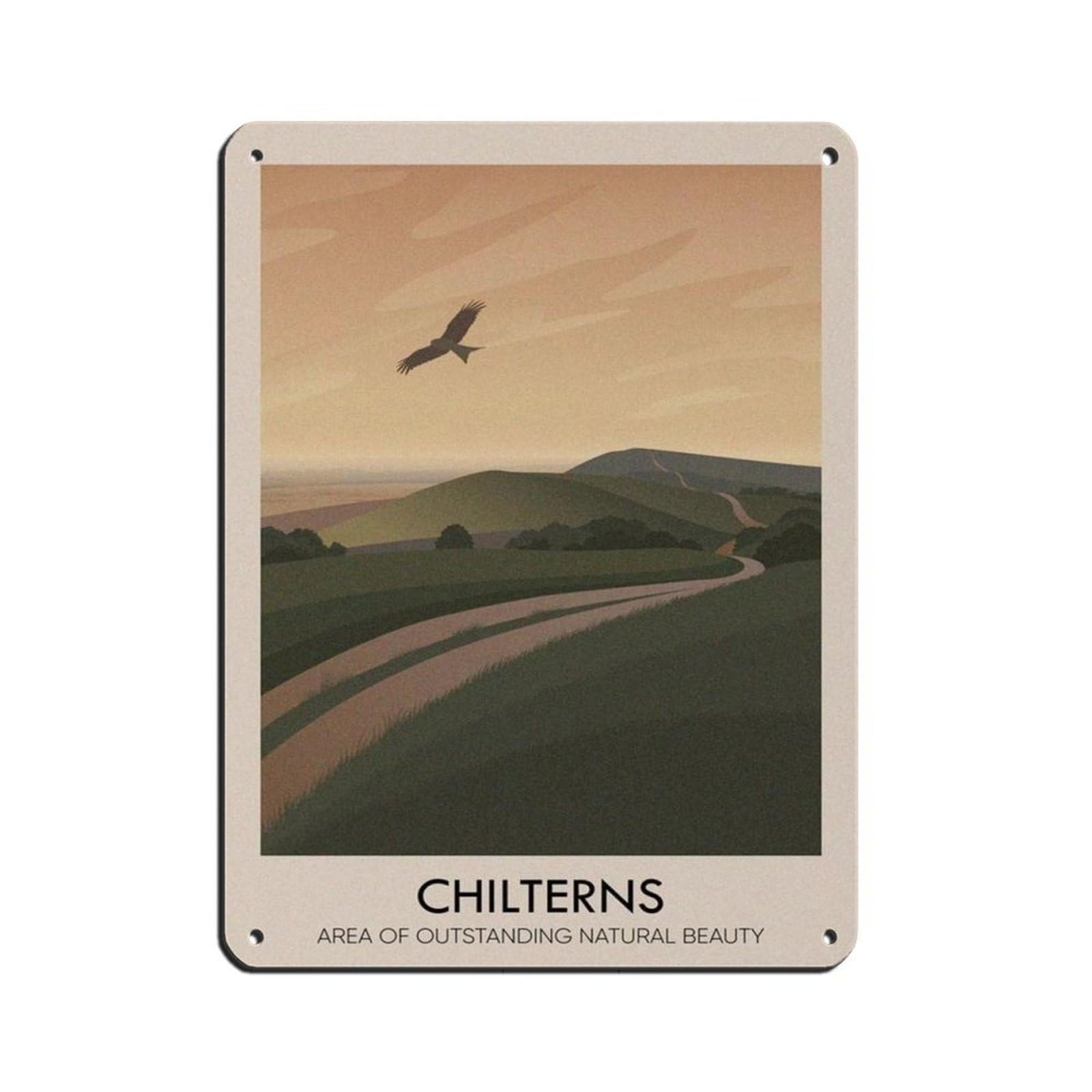 Lxwnze 30L X 40W Cm Chilterns Aonb Travel Poster Tin Sign Vintage Metal Pub Club Cafe Bar Home Wall Art Decoration Poster Retro 12X16inch(30X40cm)