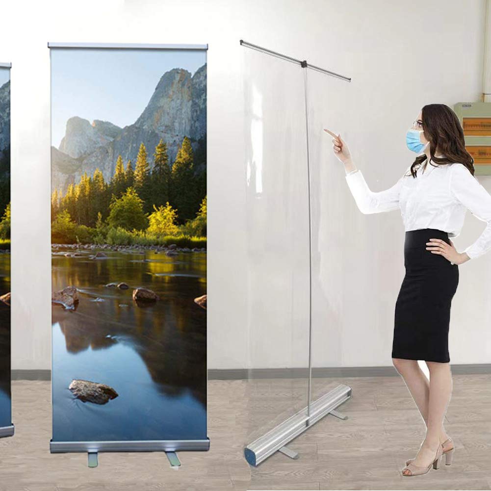 Buy Floor Standing Sneeze Guard, Portable PullOut Banner with Clear