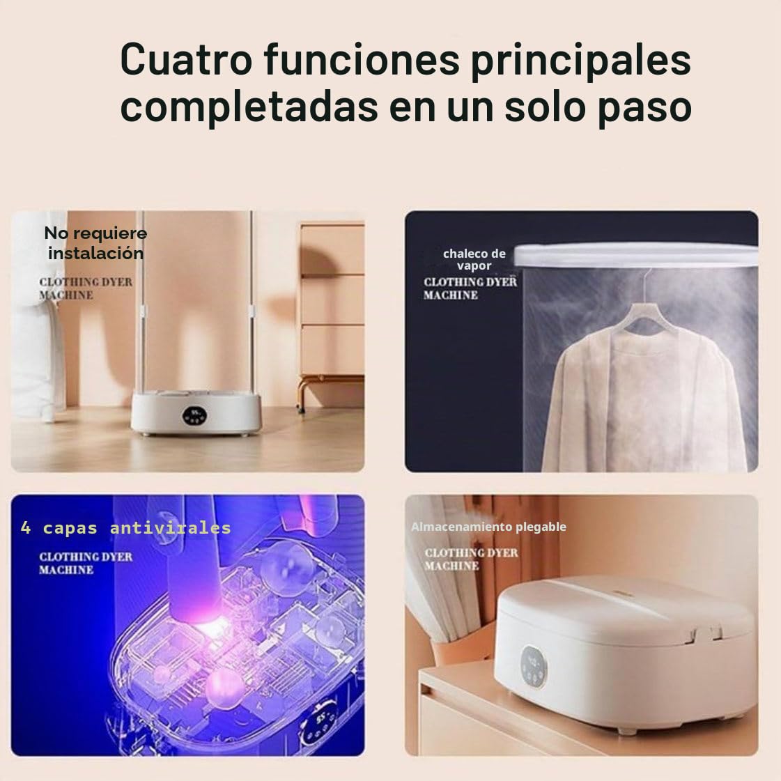 Secadora de vapor portátil de 1000 W, plancha automática, secadora de ropa eléctrica, circulación de aire caliente de 360°, temporizador inteligente de 240 minutos, cuidado automático