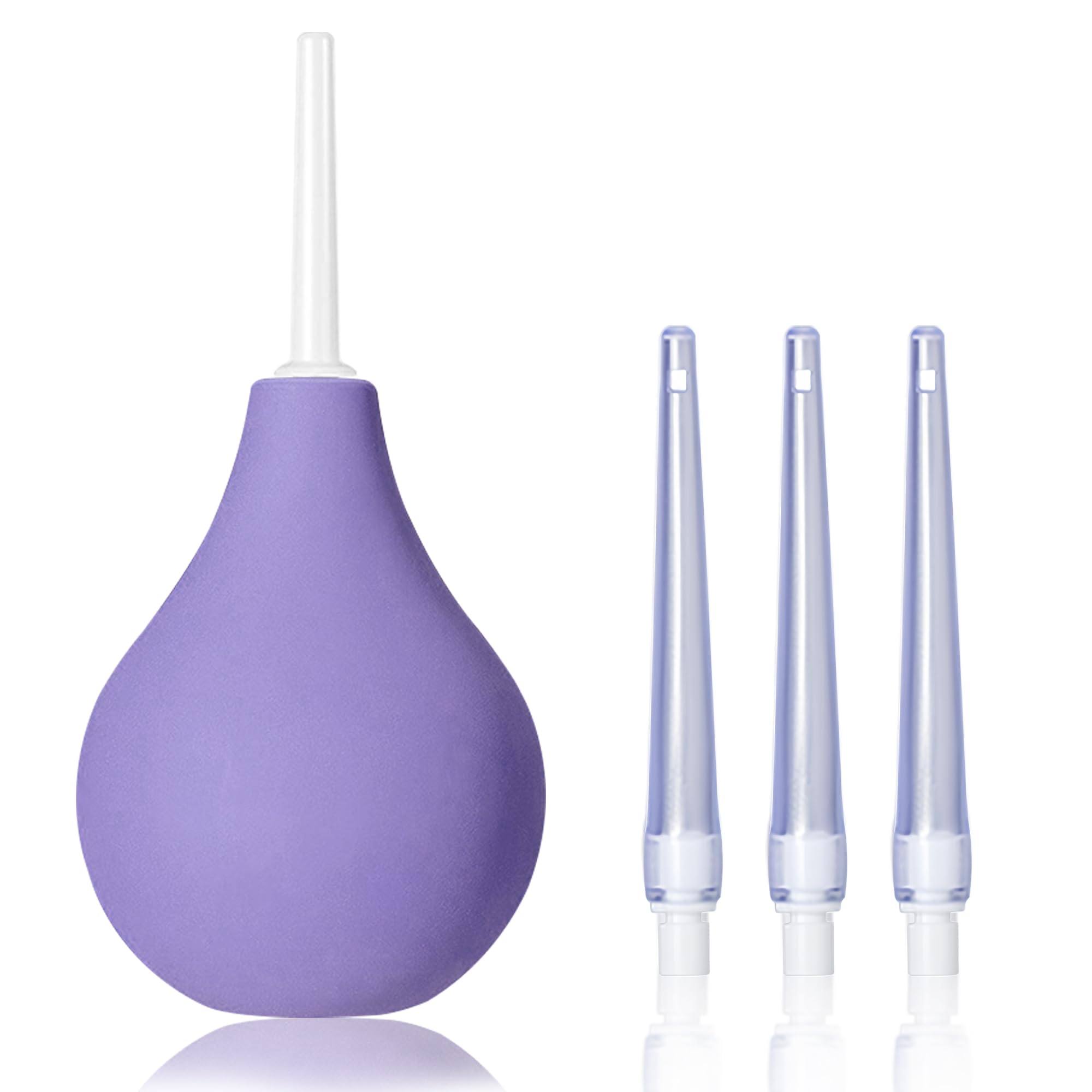 TopQuaFocus 8oz Enema Bulb Kit Anal and Vaginal Douche Bulb for Men Flushing System Enemas Silicone Bulb 4 Replaceable Tips (Purple, 224ml)