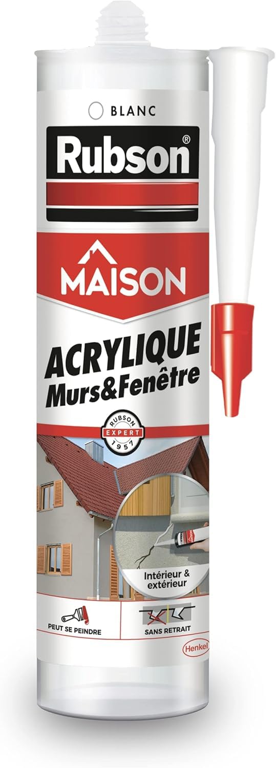 Rubson – Mastic Maison Acrylique Murs & Fenêtres (cartouche de 280 ml) – Mastic acrylique blanc pour intérieur & extérieur – Comble fissure, joint porte et fenêtre