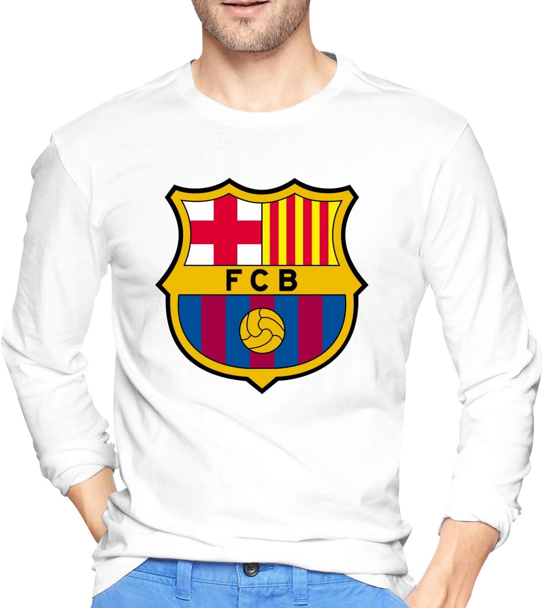 BAIDAFEILI FC Barcelona Men's Long Sleeve T-Shirt with Round Collar