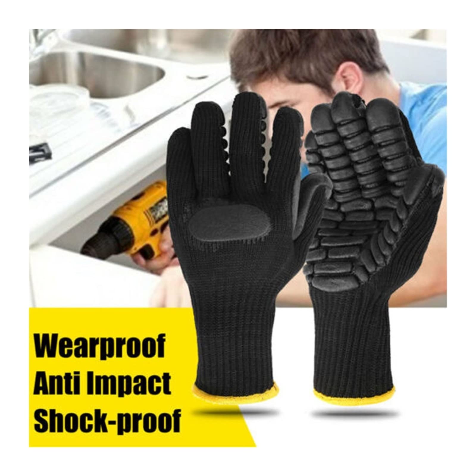 1 paire de gants de sécurité en plein air anti-vibrations antichocs de travail mineur de protection résistant aux coupures d'huile industrielle réduisant le gant de travail de sécurité mécanique - Gan