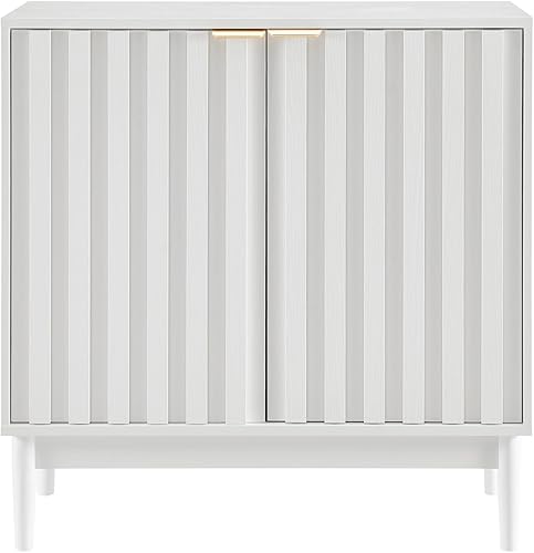 Miniatura 4 de Aparador con almacenamiento  2 puertas acanaladas, 31.5 in de ancho, 32.7 in de alto, estante ajustable  Acento de credenza de buffet acanalado,