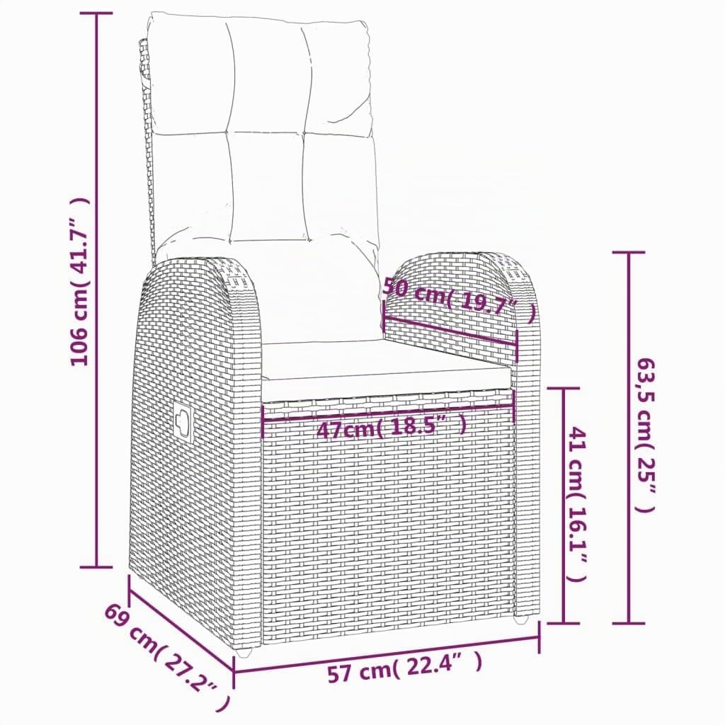 vidaXL 2x Sedie da Giardino Reclinabili e Cuscini Seggiola da Esterni con Cuscini Sdraio Arredo da Esterno Arredamento Giardino Polyrattan Nero