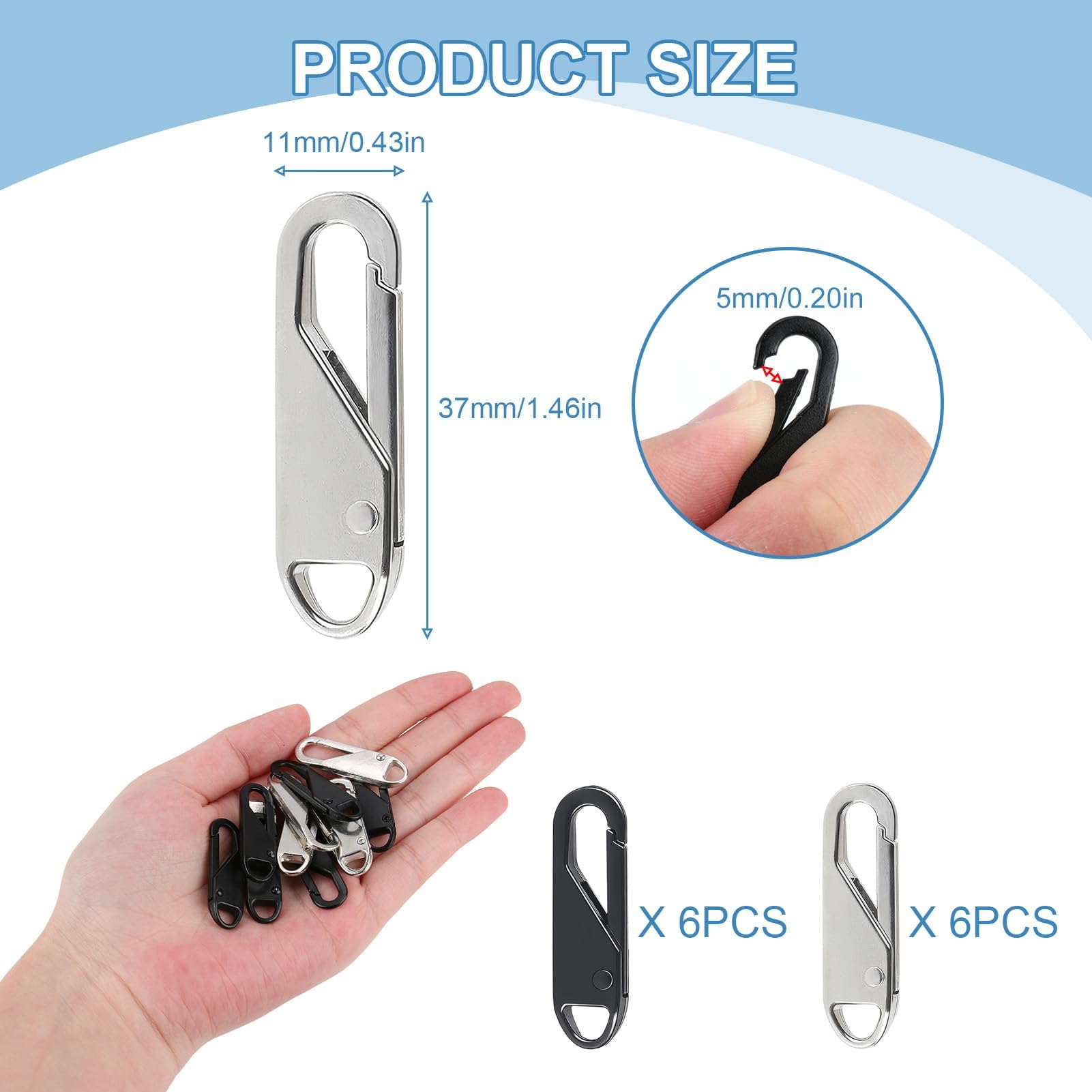 12 Ganci Per Cerniere WHYCNJL | In Metallo | Colori: Nero, Argento, Oro, Bronzo | 29x8.5x3mm | Per Riparazione Zip - Foto 12