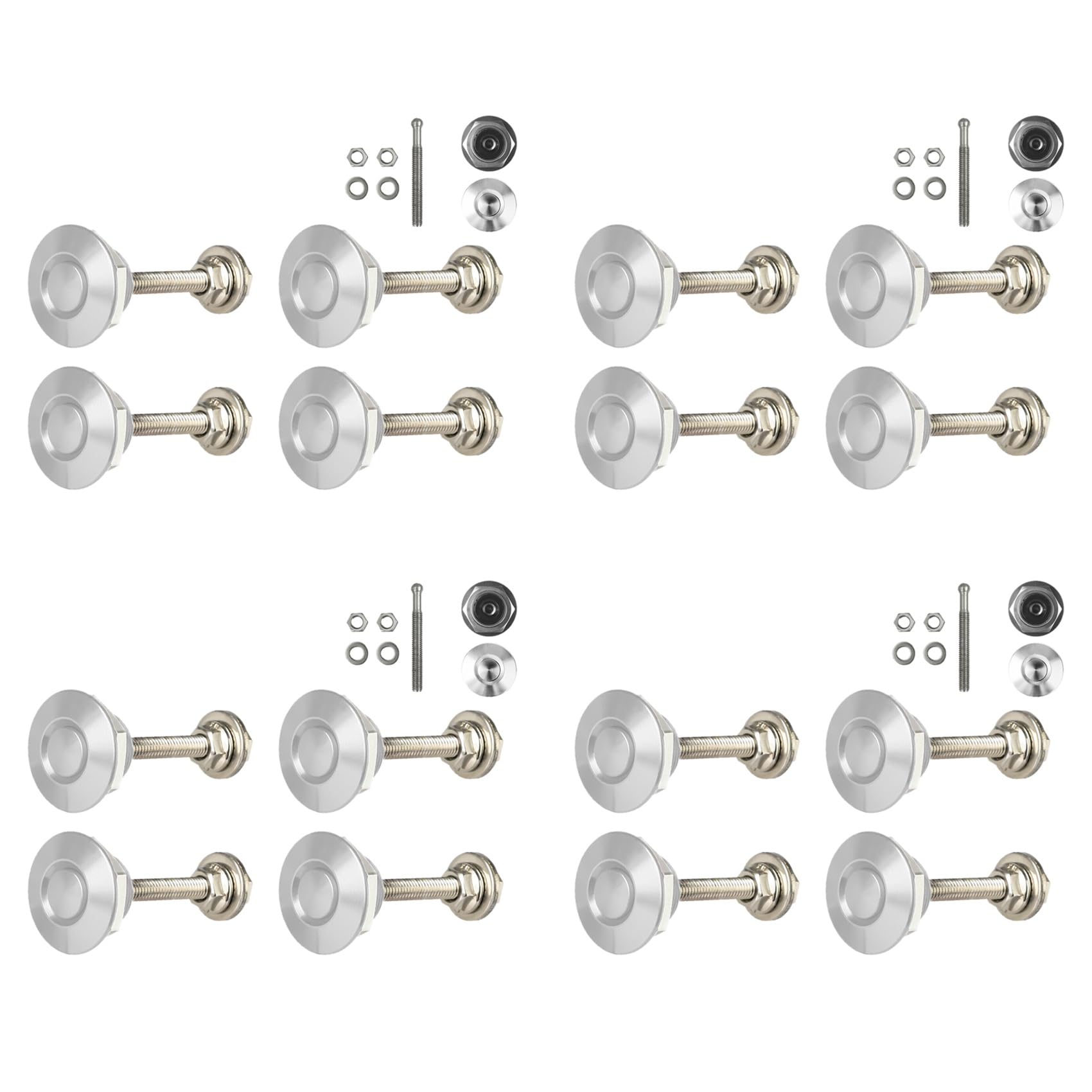16X Schnell Verschluss Druck Knopf Verriegelungs Knopf Auto Stift Motor Hauben Schloss Stoßstangen Clip Verriegelungen Silber