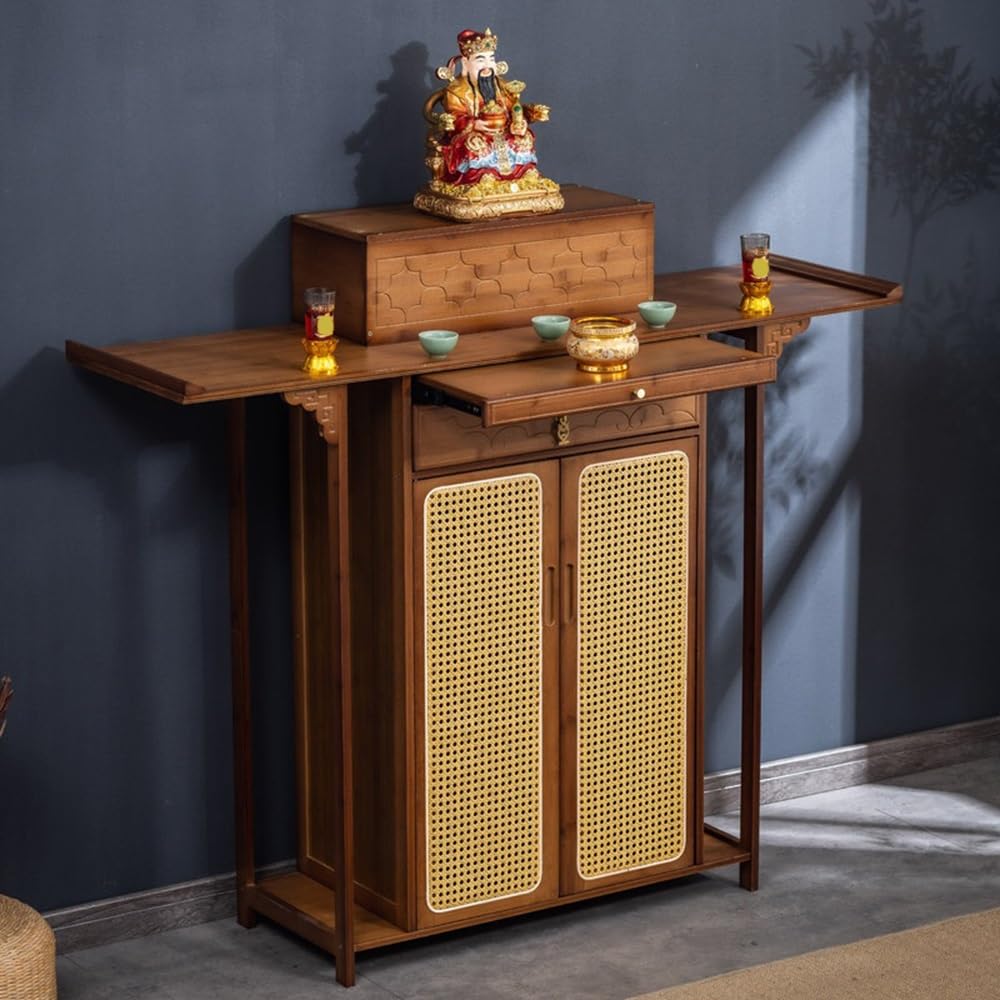 Tavola d'altare Cinese Consolle con Ante Tradizionale | Armadietto da altare in legno(Bruin,Piccolo)