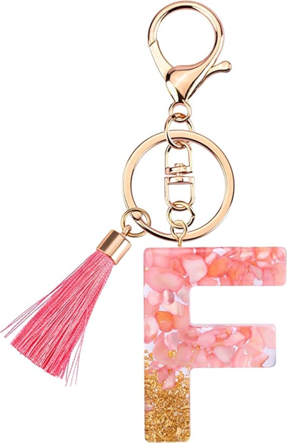 Rohans F Pink And Gold Resin Alphabet Initial Letter Keychain, Bag Charm, Key Ring With Lobster Clasp (F)