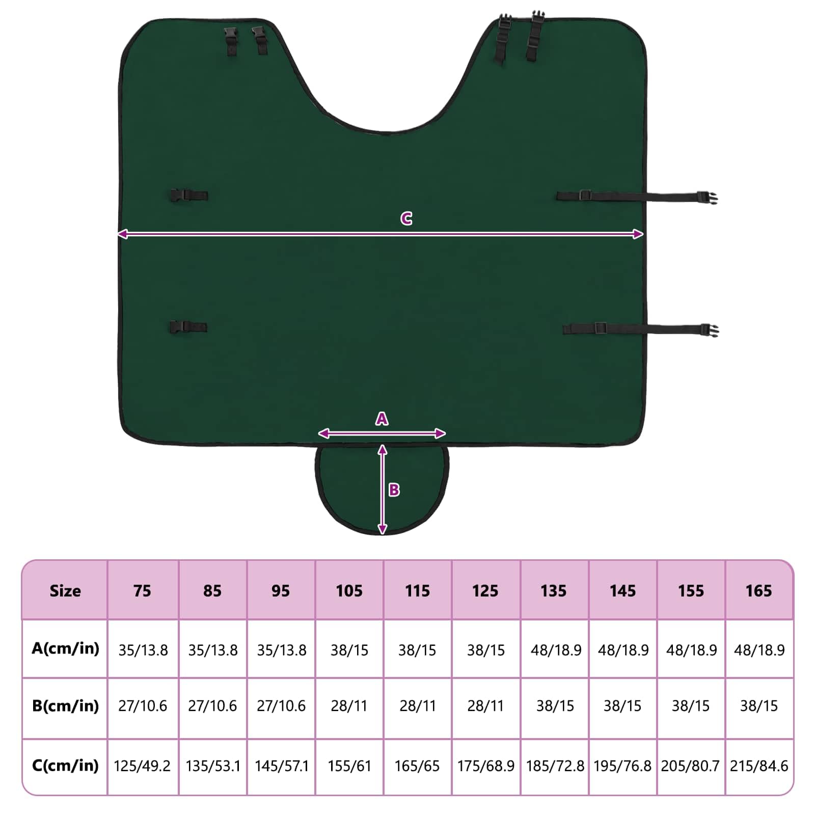 Manta para caballo verde oscuro de poliéster, 75 cm, para pastos, establos y exteriores, transpirable, impermeable, resistente a desgarros, cálida y fácil de limpiar, con funda extraíble para