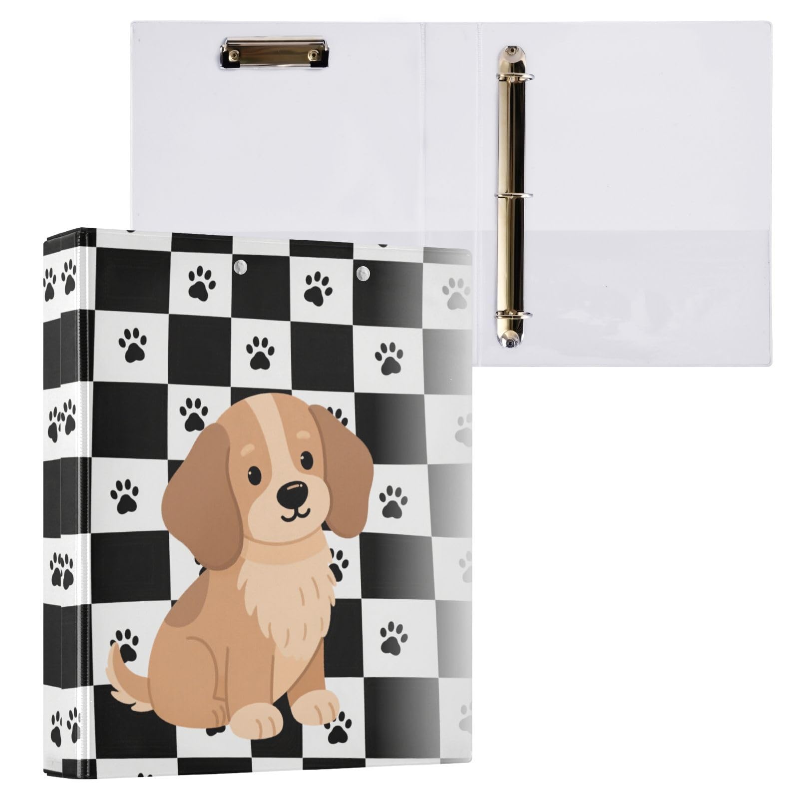 Raccoglitore per la scuola, 3,8 cm, motivo: bassotto, a scacchi, colore: bianco e nero