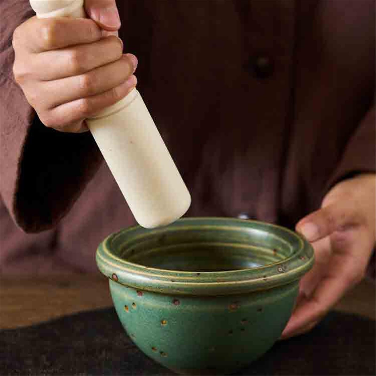 Mortaio e pestello da cucina in ceramica for spezie ed erbe aromatiche Salse(Bianco)