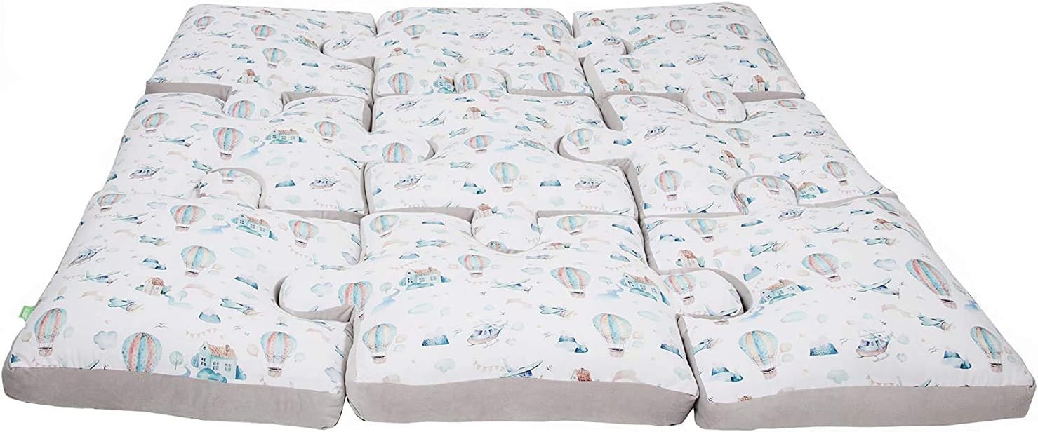 LULANDO Play mat puzzle from the Art Collection series, 145 cm x 145 cm x 9 cm (+/- 2 cm), set of 9 cushions, high material quality, 100% cotton (forest)