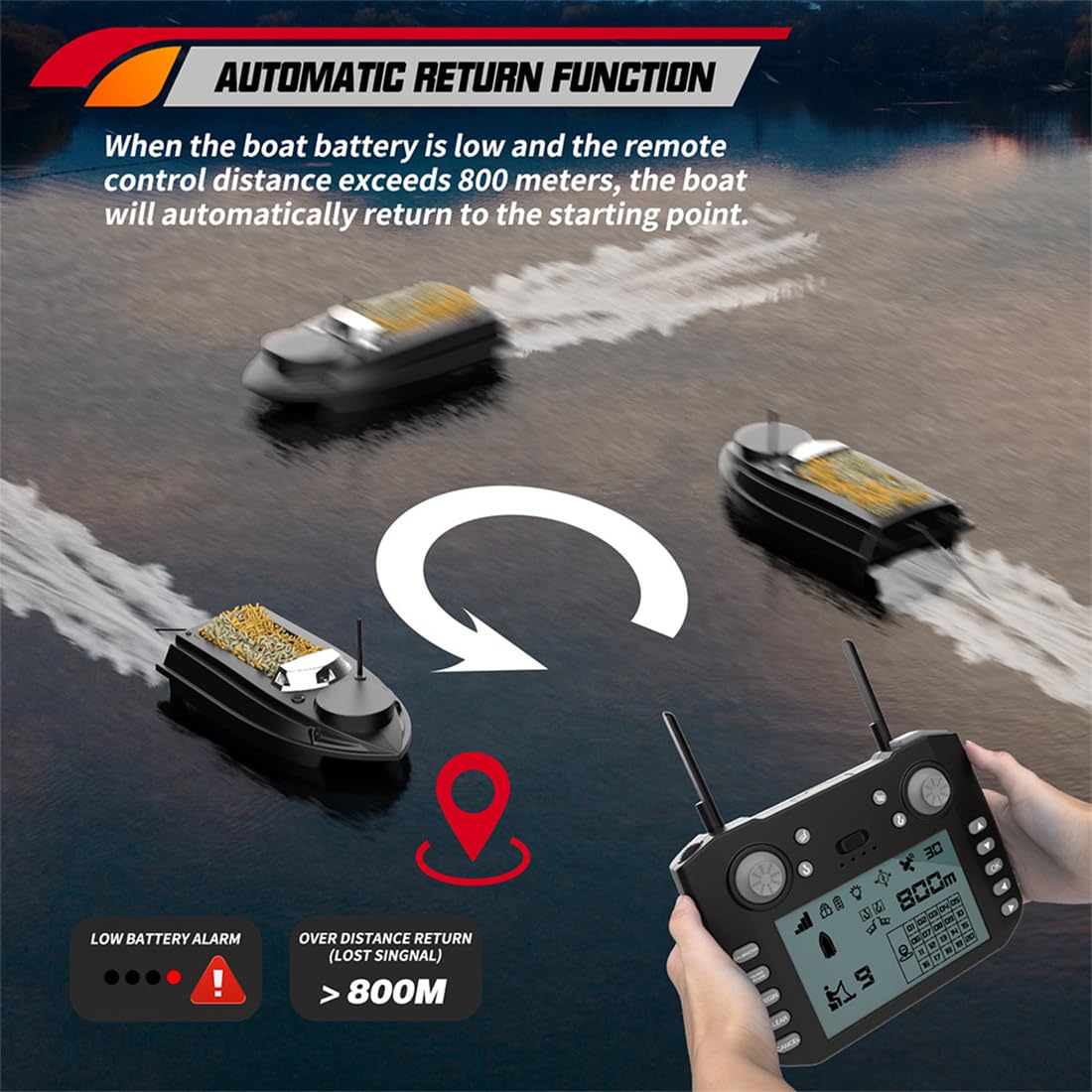 Bateau amorceur radiocommandé pour la pêche à la carpe, V030. Bateau amorceur intelligent avec télécommande de 800 m et capacité de charge de 3 kg, positionnement GPS, régulateur de vitesse automati