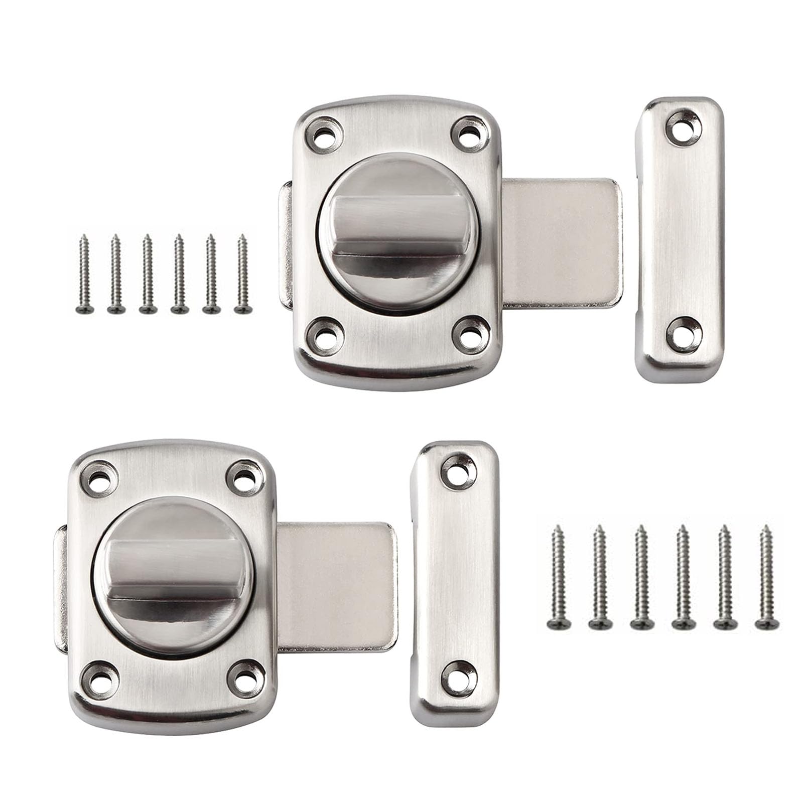 Emapoy 2 Pack Gate Latch Slide Bolt Latches Lock, Safety Double Sided Gate Hardware, Brushed Finish (Sliver)