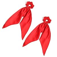Vista 9 de Coleteros para el cabello para mujer, bufanda LFOUVRE Scrunchies, 2 piezas de bufandas anudadas para niñas, bufanda de satén sedoso, banda elástica