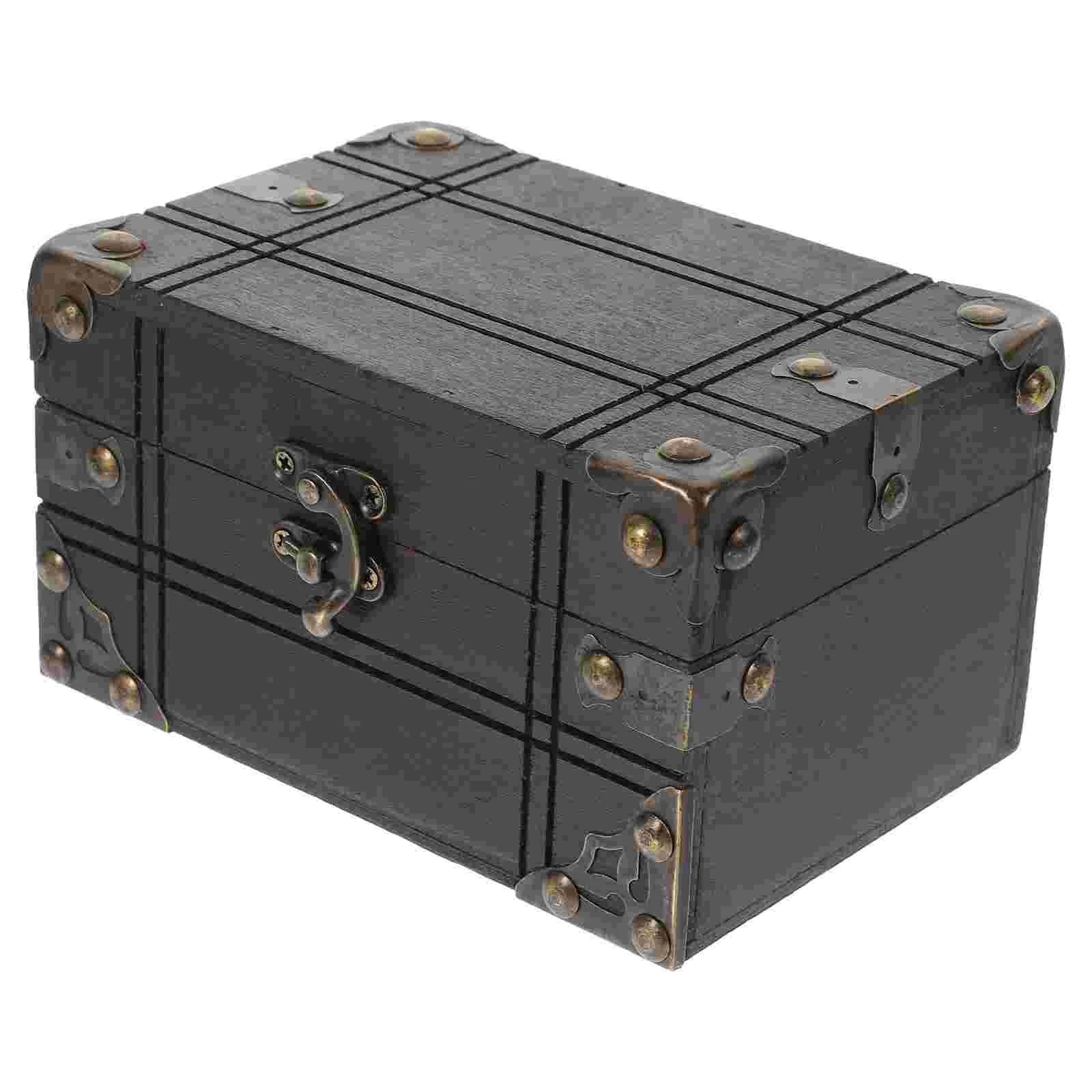 Caja de Almacenamiento Retro Caja de cofre del tesoro, caja joyería recuerdo madera, baratijas vintage(Style2)