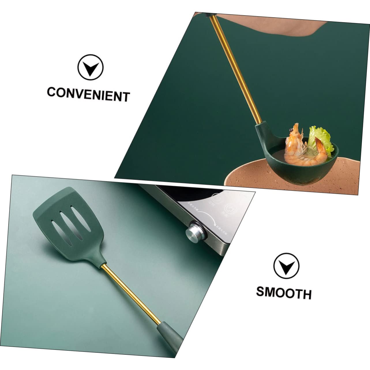 Set di Utensili da Cucina in Acciaio Inox e Silicone 4 Pezzi