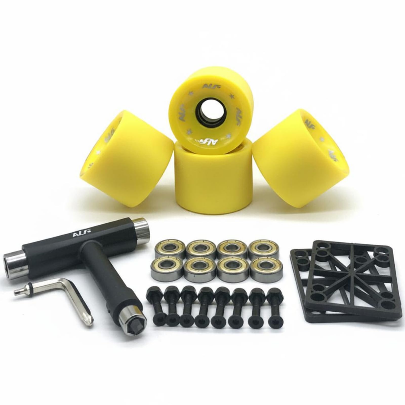 Ensemble Roues de Skateboard Longboard Set Roues Roulements Vis Outils en Polyuréthane pour Roulage Régulier Soutien Latéral Stabilité Adapté au Carving Déplacement Quotidien, Jaune