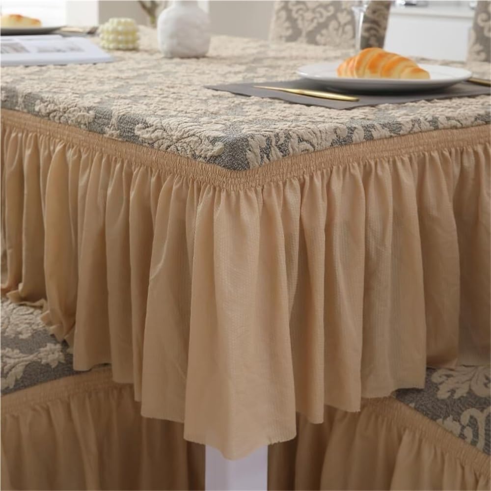 Housses De Chaises De Salle À Manger Élégantes en Jacquard avec Volants Protections De Chaises Style Campagnard Housses Extensibles pour Chaises Parsons pour Mariages, Hôtels(Yellow,6PCS)
