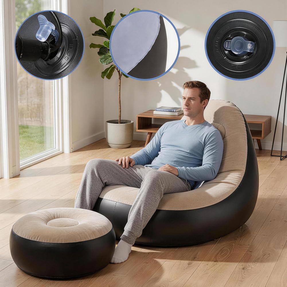 Canapé gonflable avec repose-pieds, fauteuil gonflable, portable, pour salon, chambre à coucher, jardin (café)